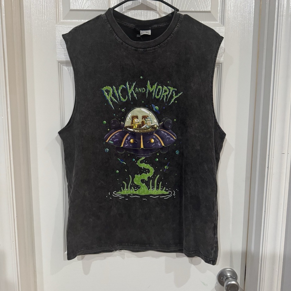Romwe Rick and Morty Black‎ Sleeveless tshirt size Large NWT